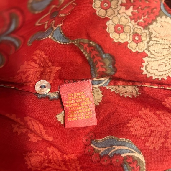 April Cornell Red Floral Pintuck Dress with Blue Trim “Firenze Dress” - Picture 8 of 13